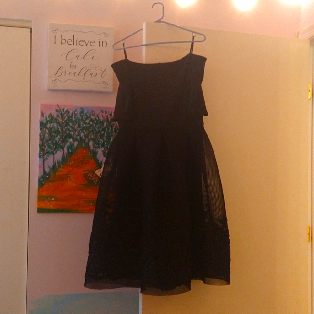 Black Mesh Boat-neck Cocktail Dress